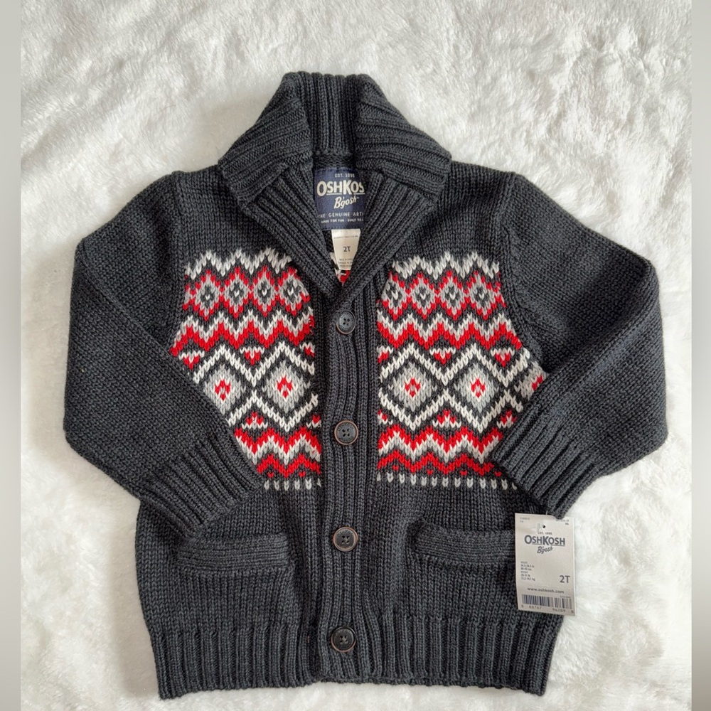 OshKosh B'gosh Charcoal and Red Patterned Kids Sweater